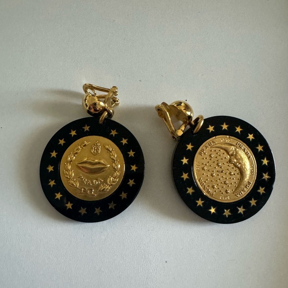PRADA Earrings - authentic vintage black and gold. Very heavy to wear. USED - Picture 5 of 8
